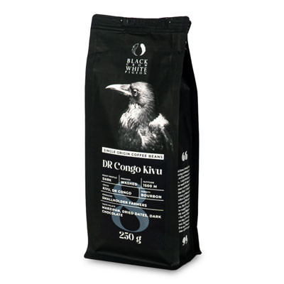 Rūšinės kavos pupelės Black Crow White Pigeon DR Congo Kivu, 250 g