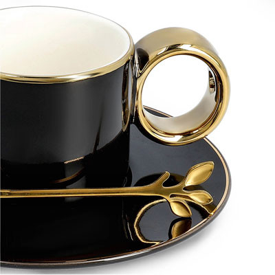 Tasse avec soucoupe et cuillère Homla NILA Black, 150 ml