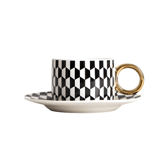 Filiżanka ze spodkiem Homla LUNYA White/Black Pattern, 200 ml