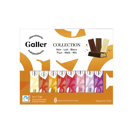 Presentask med chokladkakor Galler Mini Batons Collection, 16 st. | Choklad | Kontorsexperten