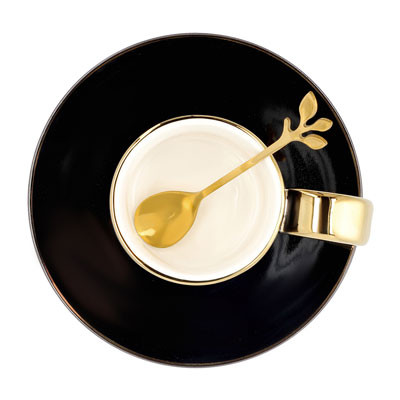 Tasse avec soucoupe et cuillère Homla NILA Black, 150 ml