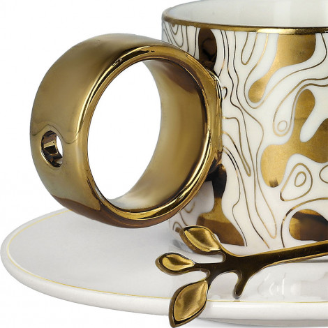 Cup with a saucer and spoon Homla NILA White & Gold, 150 ml