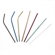 Set of colourful metal straws with a cleaning brush Homla RIJO, 7 pcs.