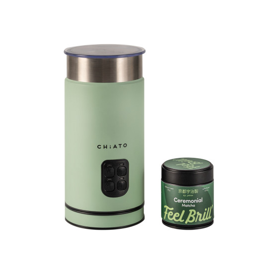 Zestaw spieniacza do mleka CHiATO milkPLAY i ceremonialnej herbaty matcha Feel Brill