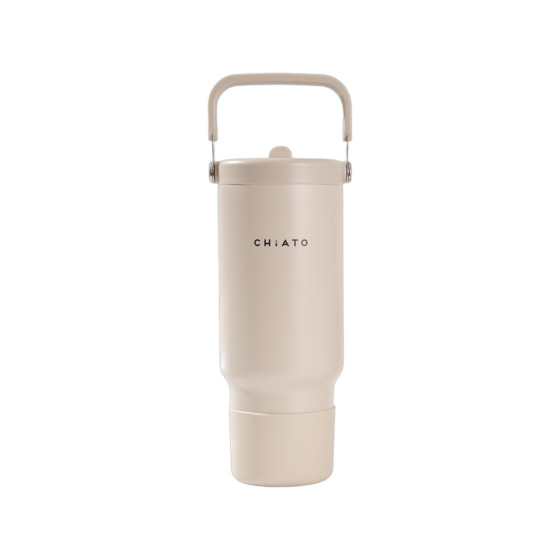 CHiATO Home freshSIP Oat Cream isolerad tumbler – lock med uppfällbart sugrör, 946 ml – Gräddvit