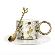 Cup with a saucer and spoon Homla NILA White & Gold, 150 ml