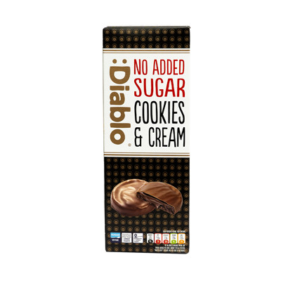 Cepumi bez pievienotā cukura Diablo Sugar Free Dark Chocolate & Cream, 128 g (ar maltītu)