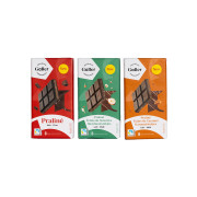 EN/UK Set of chocolate tablets Galler Lait Praline Eclats de Caramel x Lait Praline Eclats de Noisettes x Noir Praline, 3 x 180 g
