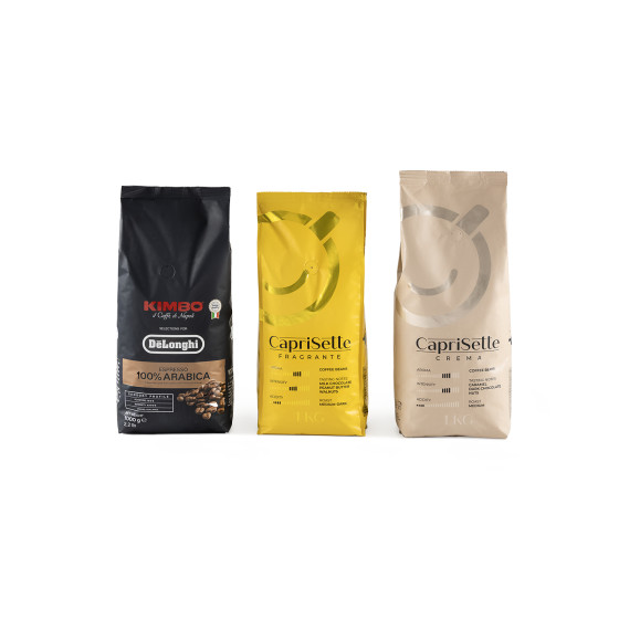 Zestaw ziaren kawy Caprisette Fragrante x Caprisette Crema x DeLonghi Kimbo 100 % Arabica, 3 kg