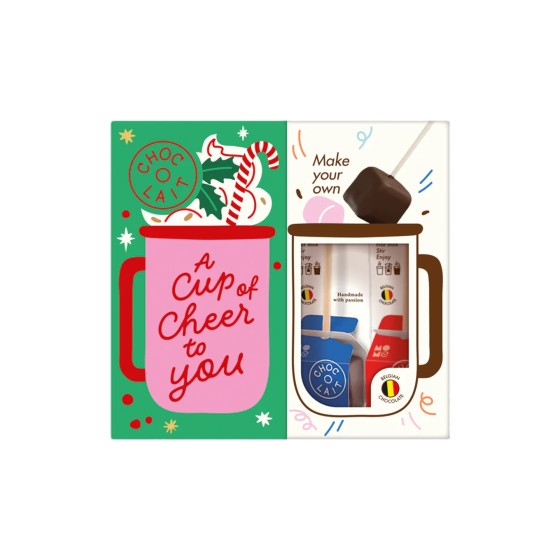 Zestaw prezentowy z gorącą czekoladą MoMe Choc-o-lait Original XMAS (4 patyczki + kubek)