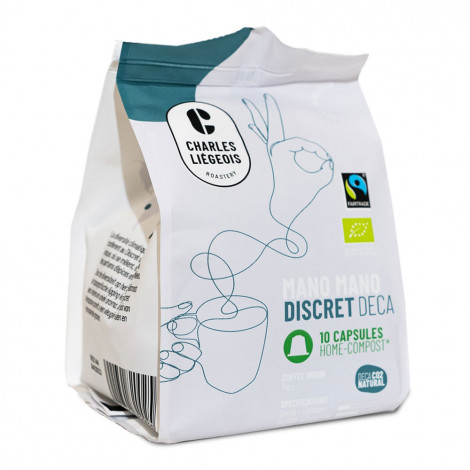 Capsules de café décaféiné bio compatibles avec Nespresso® Charles Liégeois “Mano Mano Discret Deca”, 10 pcs.