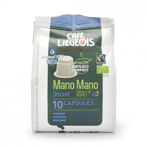 Entkoffeinierte Kaffeekapseln geeignet für Nespresso® Café Liégeois „Mano Mano Discret Deca“, 10 Stk.