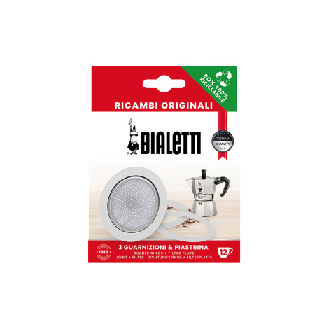 Gaskets and filter plate for Bialetti alum. 12-cup moka pots