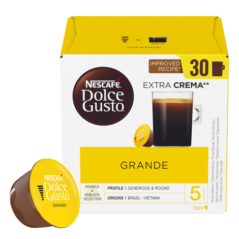 Capsules de café compatibles avec Dolce Gusto® NESCAFÉ Dolce Gusto Grande Extra Crema, 30 pièces.