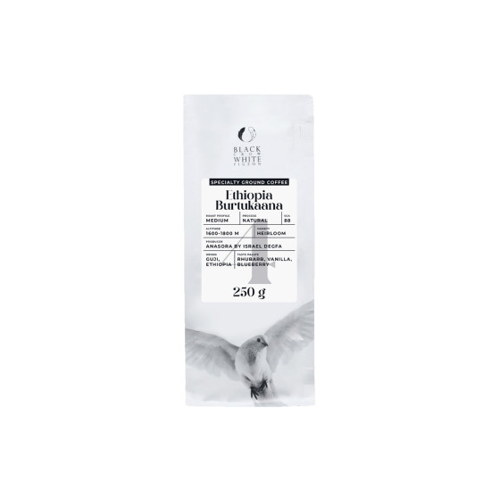 Gemahlener Spezialitätenkaffee Black Crow White Pigeon Ethiopia Burtukaana, 250 g