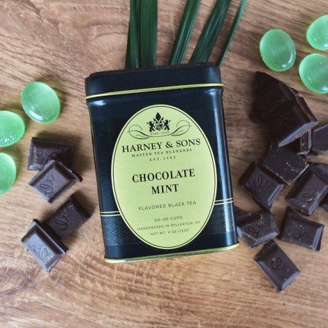 Aromatisoitu musta irtotee Harney & Sons ”Chocolate Mint”, 112 g