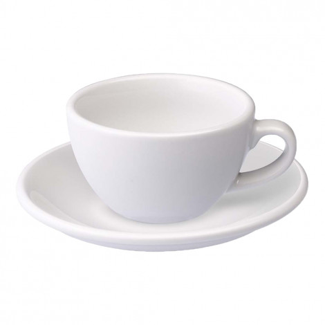 Platt vit kopp med ett underlägg Loveramics ”Egg White”