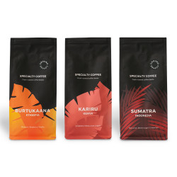 Set specialty gemalen koffie “Ethiopia Burtukaana + Kenya Kariru + Indonesia Sumatra”
