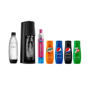 Gazuotų gėrimų gaminimo aparatas SodaStream Terra Black + 2 buteliukai + sirupų rinkinys (Pepsi x Pepsi Max x Mirinda x 7Up)
