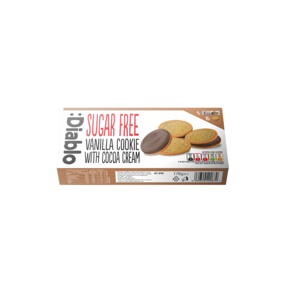 Sugar-free Cookies Diablo Sugar Free Vanilla Sandwich With Cocoa Cream, 176 G (with Maltitol)