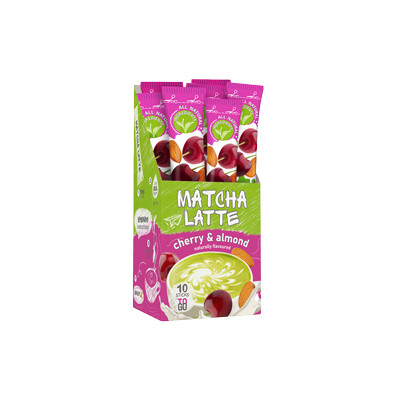 Šķīstošās tējas dzēriens g’tea! Matcha Latte Cherry & Almond, 10 gab.