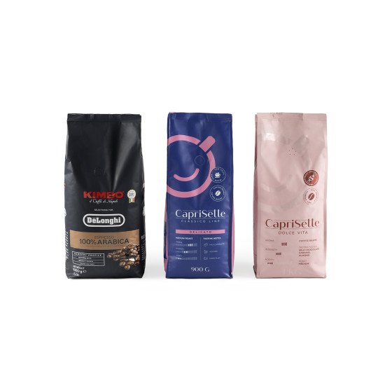 Zestaw ziaren kawy Caprisette Dolce Vita x Caprisette Classico Delicato x DeLonghi Kimbo 100 % Arabica, 2,9 kg