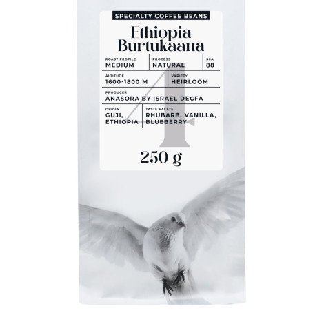 Spezialitätenkaffee Bohnen Black Crow White Pigeon Ethiopia Burtukaana, 250 g