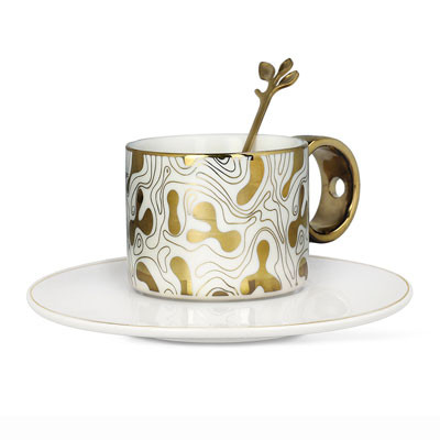 Cup with a saucer and spoon Homla NILA White & Gold, 150 ml