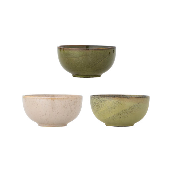 Bloomingville Green Stoneware Addison Set Of 3 Bowls, 16 Cm