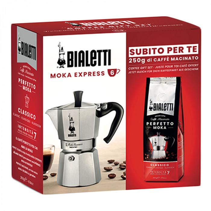 hoorbaar Potentieel openbaring Cadeauset Bialetti Moka Express 6 cups Silver + Perfetto Moka Classico, 250  g - Coffee Friend
