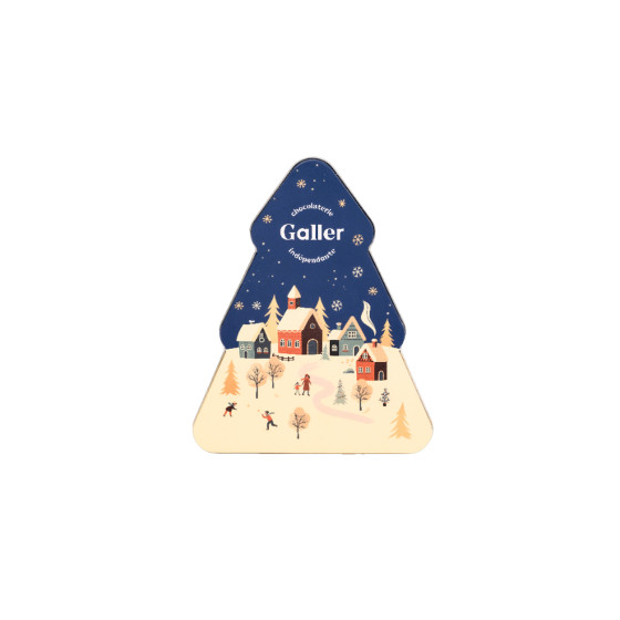 Festligt set med chokladpraliner i en metallåda Galler Collector Christmas Tree, 28 st.