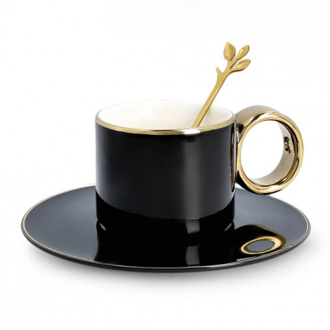 Tasse avec soucoupe et cuillère Homla NILA Black, 150 ml