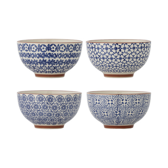 Bloomingville Blue Stoneware Karine set med 4 skålar, 13 cm