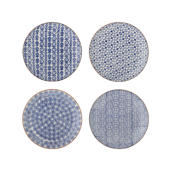 Bloomingville Blue Stoneware Karine set med 4 tallrikar, 20 cm
