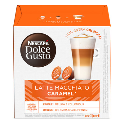 Kafijas kapsulas NESCAFÉ® Dolce Gusto® Caramel Latte Macchiato, 8+8 gab.