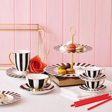 Cup & saucer set Bombay Duck Monte Carlo Stripy Mini Black/White, 2 x 60 ml