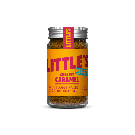 Cafeïnevrije gearomatiseerde oploskoffie Little’s Decaf Creamy Caramel, 50 g