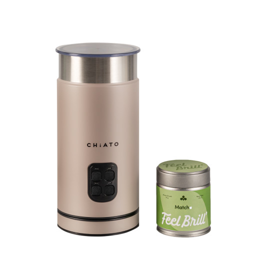 Zestaw spieniacza do mleka CHiATO milkPLAY i herbaty matcha Feel Brill