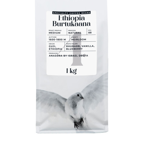 Grains de café de spécialité Black Crow White Pigeon Ethiopia Burtukaana, 1 kg