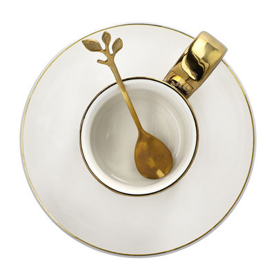 Tasse avec une soucoupe et une cuillère Homla NILA White & Gold, 150 ml