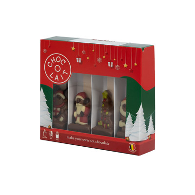 Coffret cadeau chocolat chaud pour Noël MoMe Choc-o-lait Spoon+ Christmas, 4 x 43 g