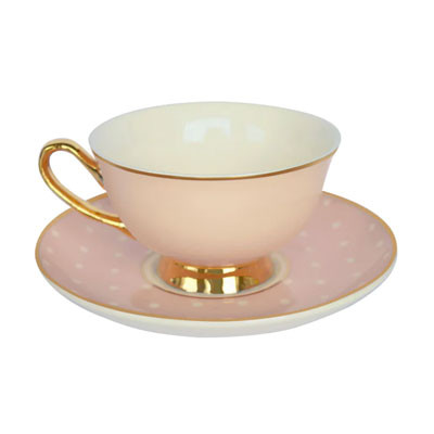 Cup & saucer Bombay Duck Primrose Spotty Pink/White, 180 ml