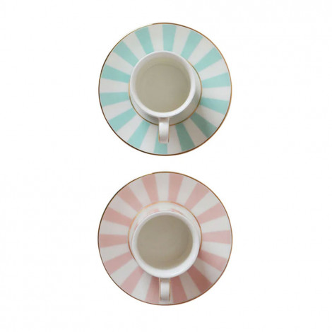Set Espresso kopjes & schotels Bombay Duck “Stripy Pink/Mint”, 2 x 60 ml
