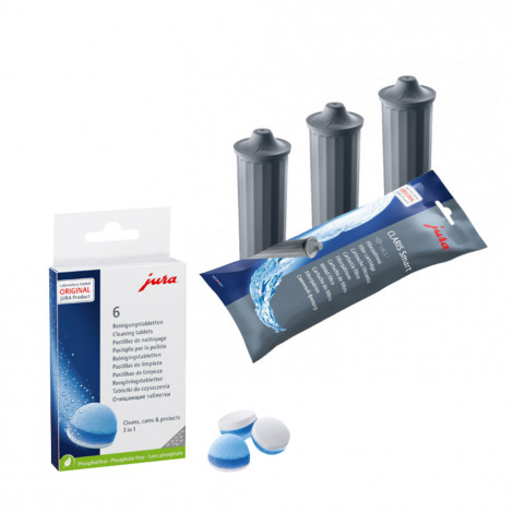 Ūdens filtrs JURA Claris Smart, 3 gab. + trīs fāžu tīrīšanas tabletes JURA, 6 gab.