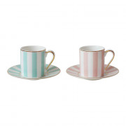 Espresso cup & saucer set Bombay Duck “Stripy Pink/Mint”, 2 x 60 ml