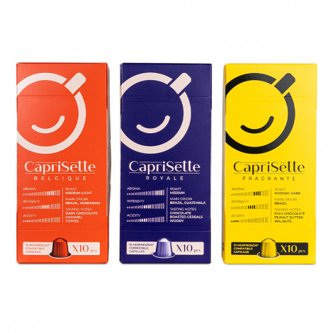 Coffee capsules for Nespresso® machines Caprisette Belgique + Royale + Fragrante
