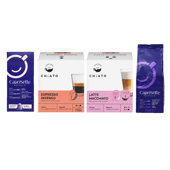 Zestaw kawy w kapsułkach i kawy mielonej do CHiATO switchPLAY – Royale
