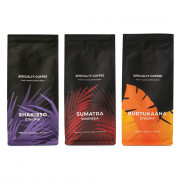 Rūšinių kavos pupelių rinkinys „Indonesia Sumatra“ + „Ethiopia Burtukaana“ + „Ethiopia Shakisso“