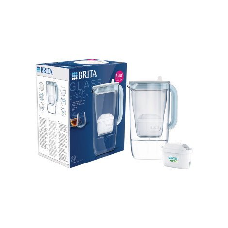 Stiklinis vandens filtravimo ąsotis BRITA LED Maxtra Pro Blue, 2,5 l + 1 vandens filtravimo filtras BRITA Maxtra PRO All-In-1