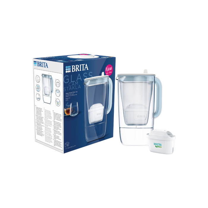Glass water filter jug BRITA LED Maxtra Pro Blue, 2.5 l + water filter